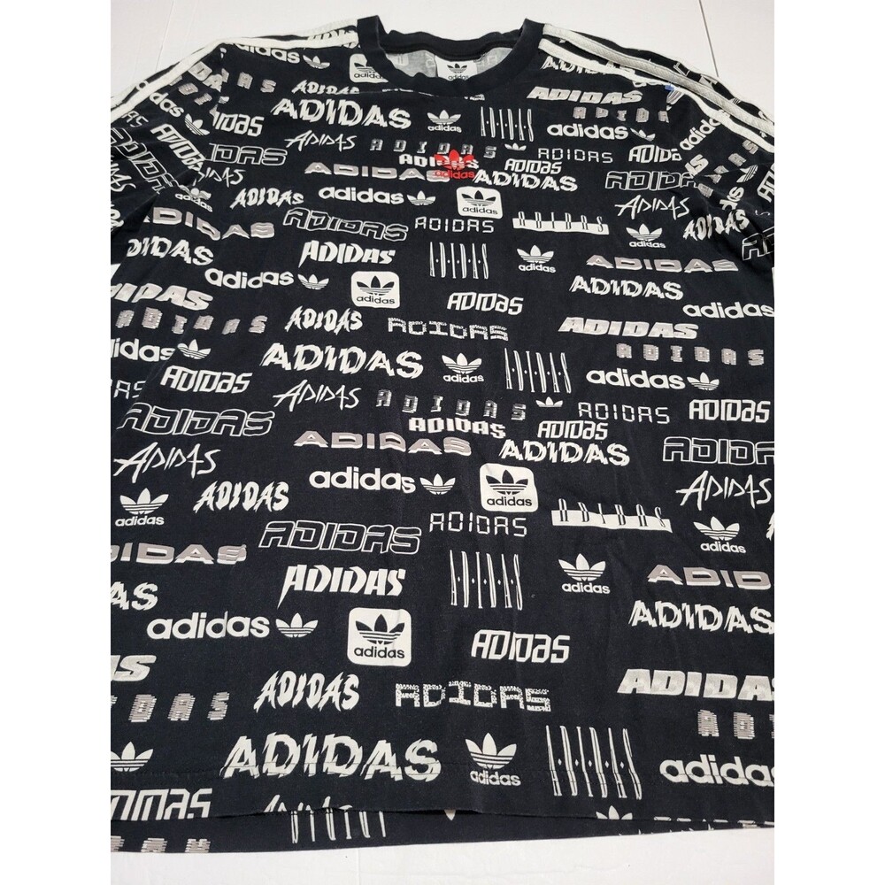 (#2) Adidas Originals Mens Black Print All Over Trefoil Graphic Tee Size Xl - Picture 4 of 8